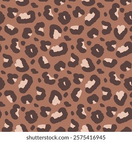 Leopard monochrome seamless pattern. Animal print mocha mouse endless background. Cheetah or panther skin texture repeat cover. Vector hand drawn illustration.