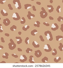 Leopard monochrome seamless pattern. Animal print beige endless background. Cheetah or panther skin texture repeat cover. Surface pattern design camouflage motif. Vector hand drawn illustration.