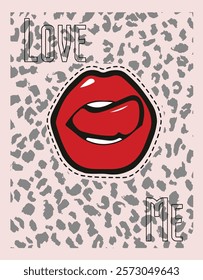 LEOPARD MOTIF AND LIP DESIGN GOOD FOR GIRL T-SHIRT PRINT
