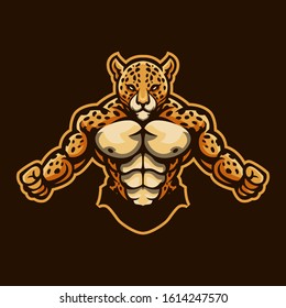 Leopard muscle pose logo template for sport or gaming team