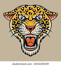 Leopardo con tatuaje de la vieja escuela. para camisetas, pegatinas y otros productos similares.