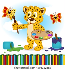 leopard paints butterflies - vector illustration, eps