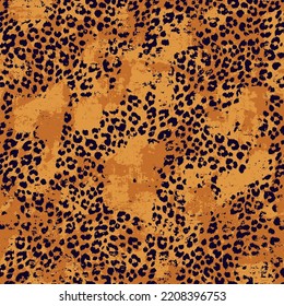 Leopard panther grunge skin camouflage wallpaper abstract vector seamless pattern