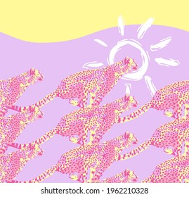 Leopard pastel illustration vector on violet background color