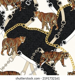 leopard  patchwork pattern on black background