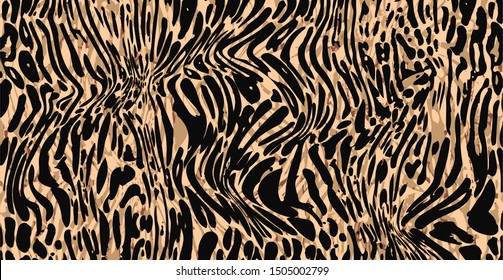 Leopard pattern and background in trend brown tones.Textile fabric printing.Wild fur design for blouse and dress.