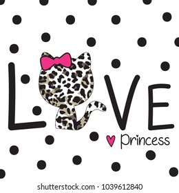 leopard pattern cat vector, love card, design kids T-shirt