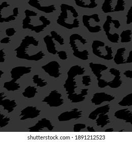 Leopard pattern design in black and grey colors - funny monochrome drawing seamless pattern. Lettering poster or t-shirt textile graphic design. wallpaper, wrapping paper.
