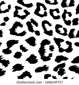 Leopard pattern design in black and white colors - funny monochrome drawing seamless pattern. Lettering poster or t-shirt textile graphic design. / wallpaper, wrapping paper.