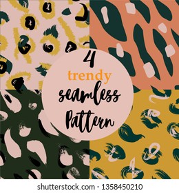 Leopard pattern design funny drawing seamless pattern 80s-90s.Animal skin patterns set:zebra, tiger, leopard.Texture for fashion, clothes, paper print and website backdrop, fabric textil.vector