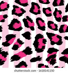 Leopard pattern design - funny  drawing seamless pattern with striopes. Poster or t-shirt textile graphic design. / wallpaper, wrapping paper, background.