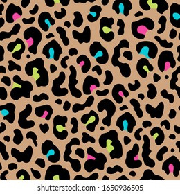 Leopard pattern design funny drawing seamless pattern. Lettering poster or t-shirt textile graphic design wallpaper, wrapping paper.