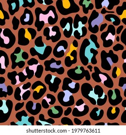 Leopard pattern design - funny  drawing seamless pattern. Animal print. Modern colorful fashion design. Happy colors.