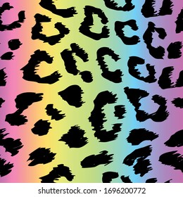 Leopard pattern design in rainbow colors    funny  drawing seamless ocelot pattern  Lettering poster t  shirt textile graphic design  / wallpaper  wrapping paper 