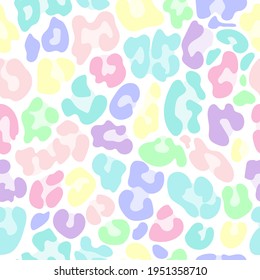 Leopard pattern design in rainbow colors - funny  drawing seamless ocelot pattern. Lettering poster or t-shirt textile graphic design. wallpaper, wrapping paper. Summer ice cream colored design.