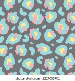 Leopard pattern design in rainbow colors - funny drawing ocelot pattern. Lettering poster or t-shirt textile graphic design. wallpaper, wrapping paper. Summer ice cream colored design.