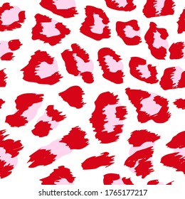 Leopard pattern design in red color - funny  drawing seamless pattern. Lettering poster or t-shirt textile graphic design. / wallpaper, wrapping paper.