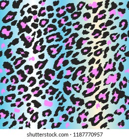 Leopard pattern design, vector illustration background. Animal design. blue, pink, purple. Seamless leopard design