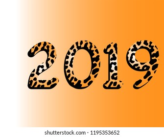Leopard pattern design, vector illustration background. 2019 year greeting postcard realistic leopard paper text, vector illustration.
