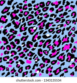 Leopard pattern design, vector illustration background. Animal design. blue, pink, purple, white. Seamless leopard design