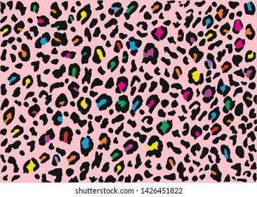 Leopard pattern design, vector illustration background. Animal design. Colorful vector. Pink yellow blue purple green