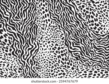 Leopard pattern design with zebra stripes. Animal print vector illustration background. Wildlife fur skin design illustration for web, home decor, fashion, surface, graphic design