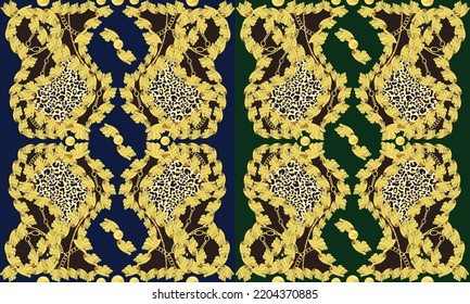 leopard pattern,  gold leaves and leopard wallpaper, textile design, wallpaper design, leopard pattern design