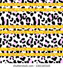 Leopard pattern with golden stripes, abstract wallpaper background. Vector illustration.