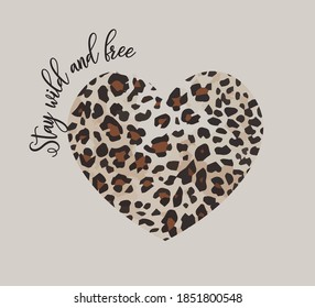 Leopard Pattern Heart with Slogan, Fashion Print Design