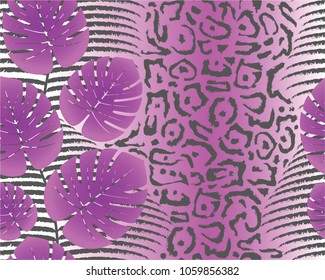 Leopard pattern and jungle leaf, print, vector, illustration, seamless, wallpaper, background, texture