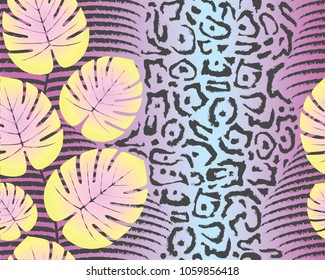 Leopard pattern and jungle leaf, print, vector, illustration, seamless, wallpaper, background, texture