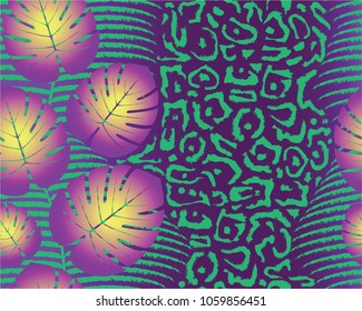 Leopard pattern and jungle leaf, print, vector, illustration, seamless, wallpaper, background, texture