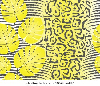 Leopard pattern and jungle leaf, print, vector, illustration, seamless, wallpaper, background, texture
