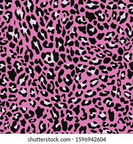 
Leopard pattern on a pink background with black and white spots. Cat skin seamless.