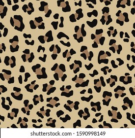 Leopard pattern on a yellow background. Vector seamless pattern for printing clothes, fabrics. Animal's skin. Illustrator.