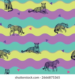 Patrón de leopardo, hojas de palma, arte.