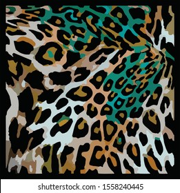 Leopard pattern print animal vector skin. Drawing Lettering poster or t-shirt textile graphic wild design. Wallpaper, wrapping paper.Spotted fur.Nature fashion safari. Colored design.