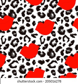 Leopard pattern with red lips.