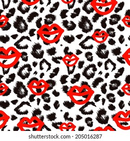 Leopard pattern with red lips.