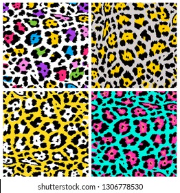 Leopard pattern seamless design. Set of funny drawing pattern. Lettering poster or t-shirt textile graphic design. Wallpaper, wrapping paper. Vector illustration. Isolated on white background.