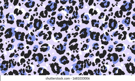 Leopard pattern seamless. Purple leo skin texture. Trendy seamless vector design for web and print. Textile, fabric and wallpaper art. Hand drawn illustration.  Modern colour combination.  