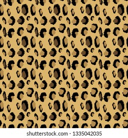 Leopard pattern. Seamless vector print. Realistic animal texture. Black and yellow spots on a beige background. Abstract repeating pattern - leopard skin imitation can be painted on clothes or fabric.