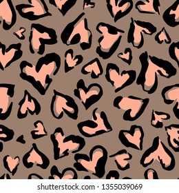 Leopard pattern. Seamless vector print. Abstract repeating pattern - heart leopard skin imitation can be painted on clothes or fabric. 