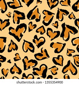 Leopard pattern. Seamless vector print. Abstract repeating pattern - heart leopard skin imitation can be painted on clothes or fabric. 