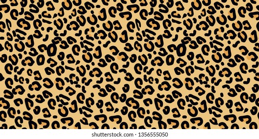 Leopard pattern. Seamless vector print. Realistic animal texture. Black and yellow spots on a beige background. Abstract repeating pattern - leopard skin imitation can be painted on clothes or fabric