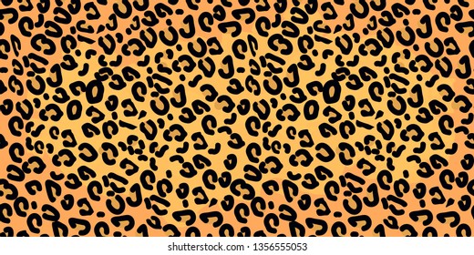 Leopard pattern. Seamless vector print. Realistic animal texture. Black and yellow spots on a beige background. Abstract repeating pattern - leopard skin imitation can be painted on clothes or fabric.