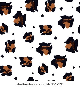 Leopard pattern. Seamless vector print. Realistic animal texture. Black and yellow spots on a beige background. Abstract repeating pattern - leopard skin imitation can be painted on clothes or fabric.
