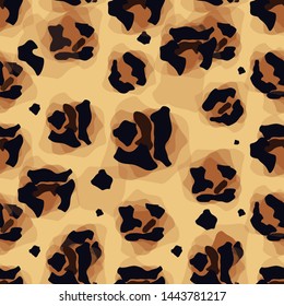 Leopard pattern. Seamless vector print. Realistic animal texture. Black and yellow spots on a beige background. Abstract repeating pattern - leopard skin imitation can be painted on clothes or fabric