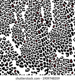 Leopard pattern skin in red and black, Semaless Illuatration Animal print, Endless repeat designs an abstract random dot for paper wrapping, scarfs, print and fabric background