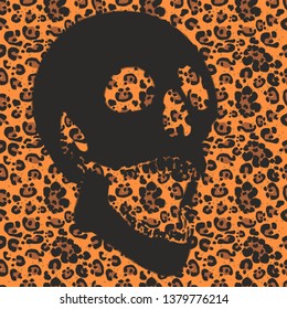 leopard pattern and skull graphic design vector art